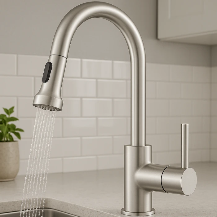 ברז מטבח נשלף ניקל מוברש דגם Niag מבית Waterfall