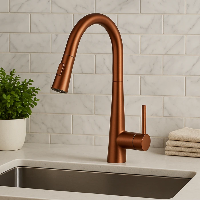 ברז מטבח נשלף רוז גולד מסדרת Hilo מבית Waterfall