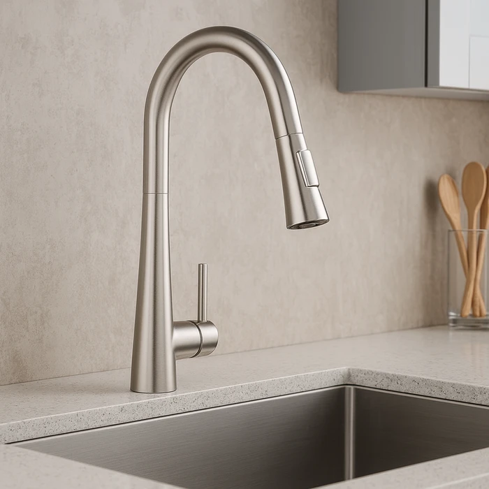 ברז מטבח נשלף ניקל מוברש מסדרת Hilo מבית Waterfall