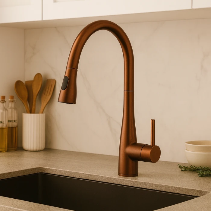 ברז מטבח נשלף רוז גולד מסדרת Goma מבית Waterfall – תמונה 3