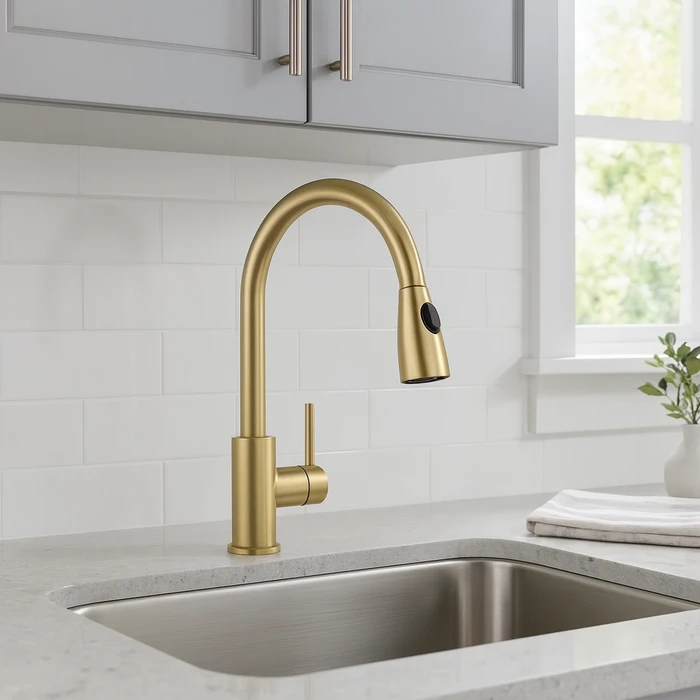 ברז מטבח נשלף זהב מוברש מסדרת Dett מבית Waterfall – תמונה 3