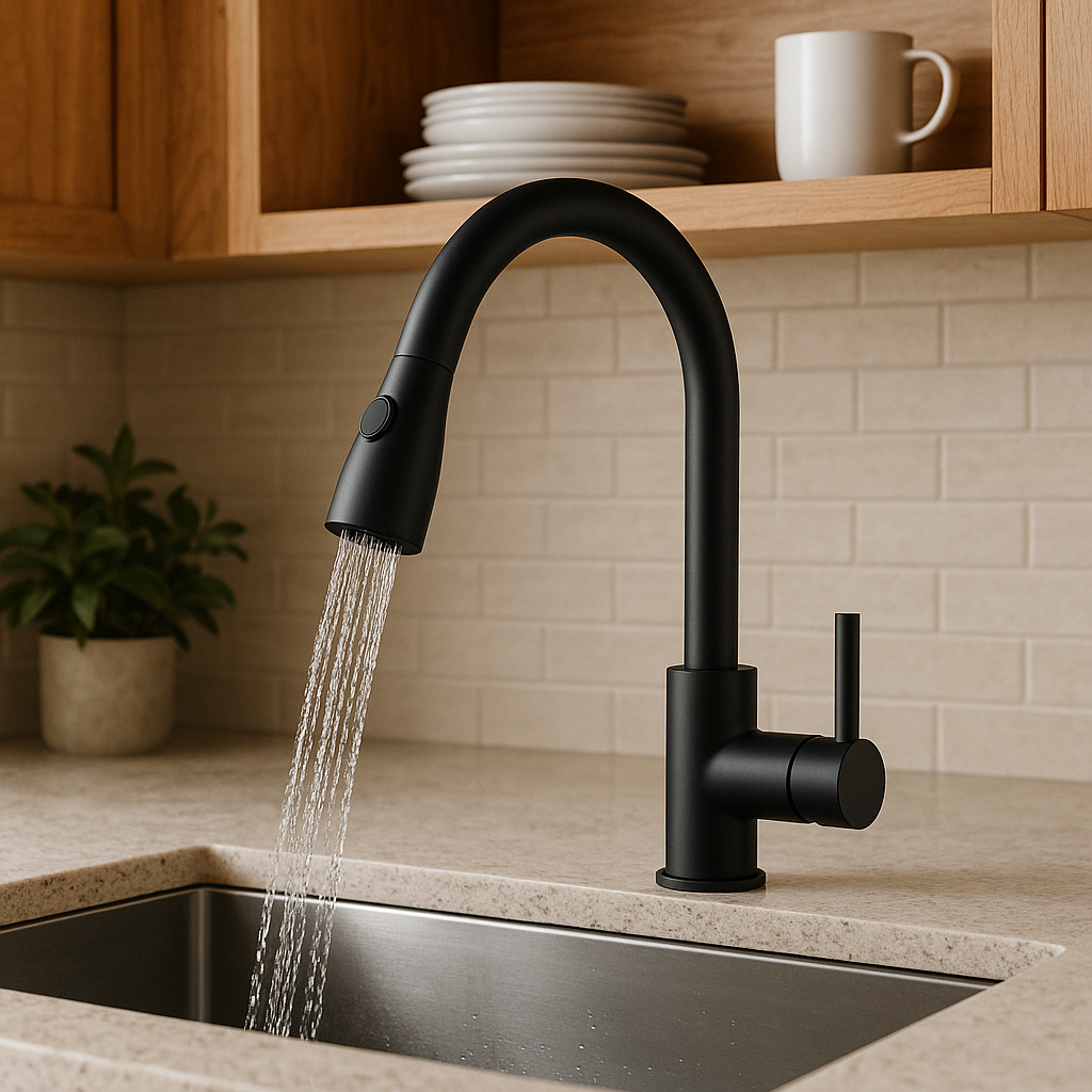 ברז מטבח נשלף שחור מסדרת Dett מבית Waterfall – תמונה 3